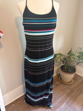 White House Black Market Black Maxi Dress with Multicolor Stripes